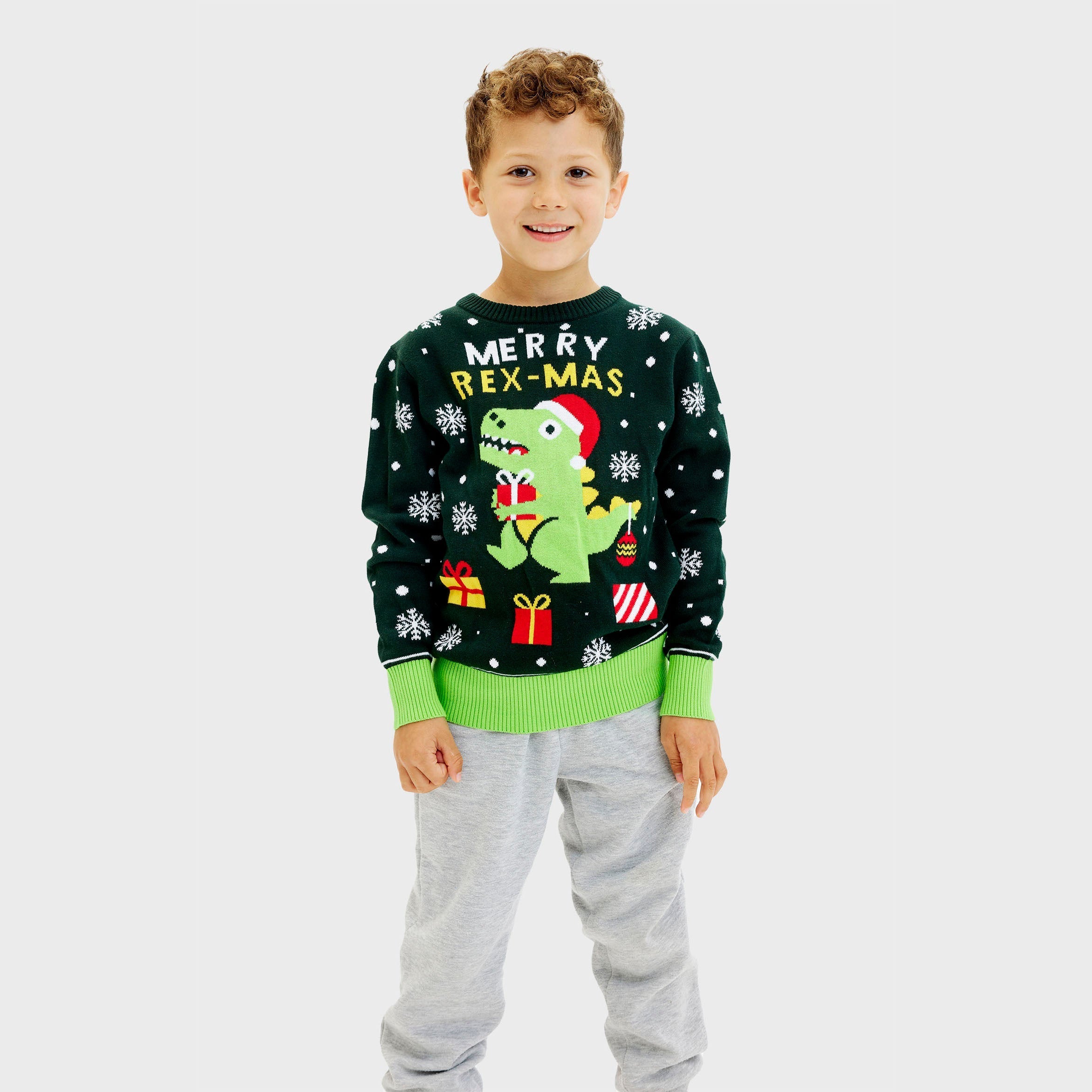 Niedlicher Dino-Weihnachtspullover – Kind.